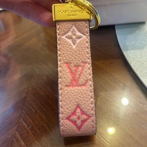 Louis Vuitton Pink Monogram Leather Key Ring with Gold Hardware